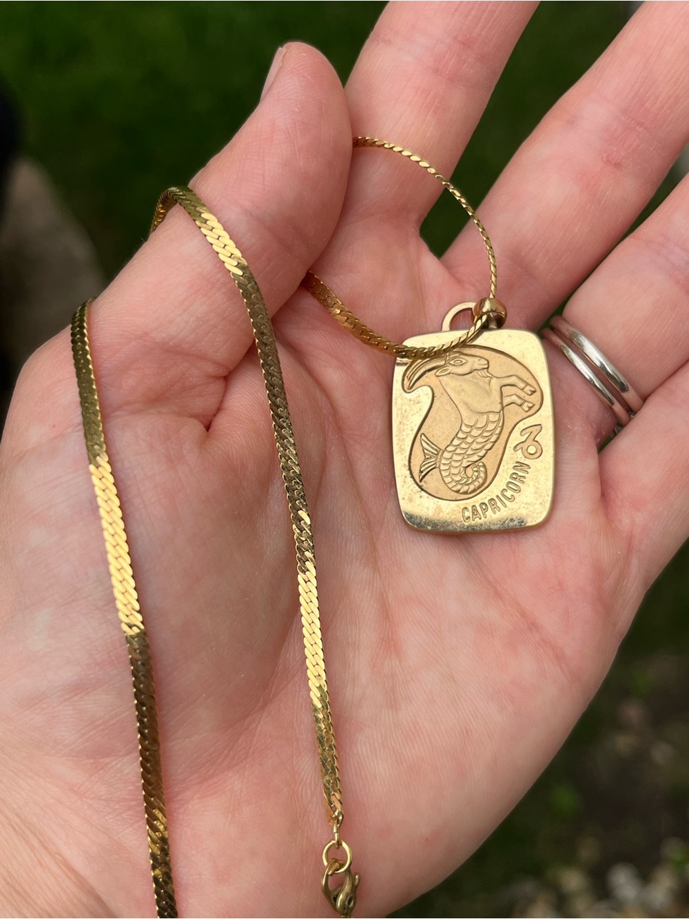Vintage Capricorn Pendant on Monet Herringbone Chain- 29”